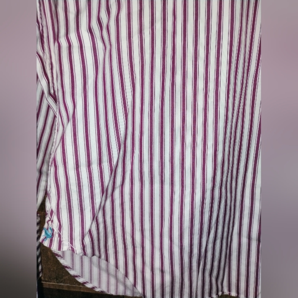 Faconnable Men's Burgundy and White Striped Button Down Dress Shirt Large - Picture 4 of 6